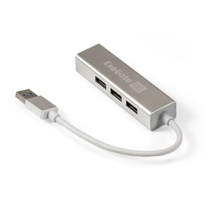 USB-Хаб концентратор 4-в-1 ExeGate DUB-4 кабель-адаптер USB3.0 -- 4xUSB3.0, Plug&Play, корпус алюминиевый, серебристый EX293981RUS