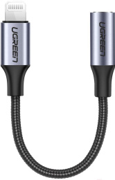 HAMMER Переходник UGREEN US211-30756, Lightning to AUX 3.5mm F , Apple MFI certified, Поддержка iOS 10.3.1 и выше, с проводом в нейлоновой оплётке, 10cm, Black