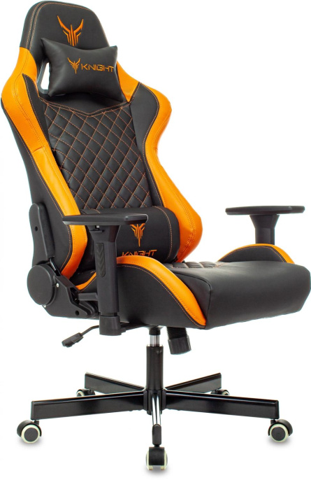 Кресло игровое Knight Armor черный/оранжевый ромбик экокожа с подголов. крестов. металл