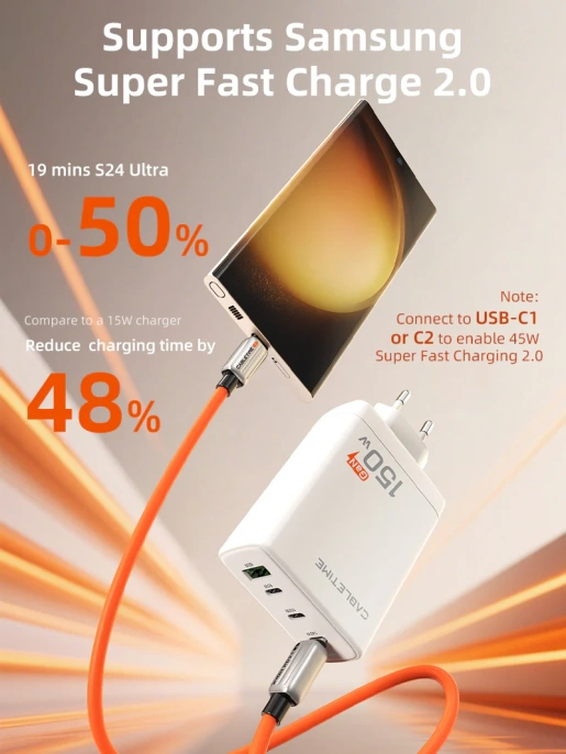 Сетевое зарядное устройство CABLETIME G150W (CT-GAN150-PW) 150 Вт, PD 3.1, GAN 3C1A, белый