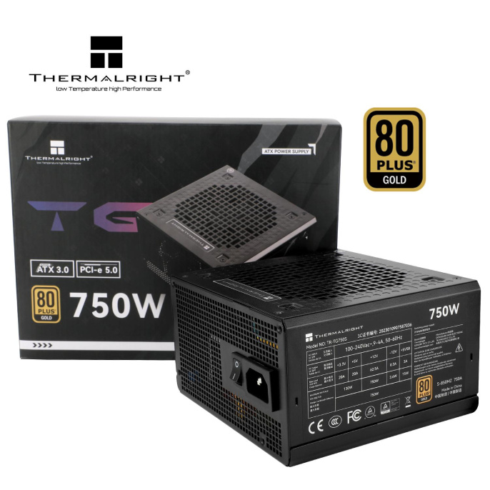 Блок питания ПК/ Power Supply Thermalright, 750W 80+ Gold ATX, 3.0, PCIe 5.0, Non-modular, 1x24 20+4 pin, 1xCPU 8 4+4 pin, 2xPCIe*2 8 6+2 pin, 5xSATA3, 1x12+4pin 12VHPWR PCIe 5.0 12+4pin 600mm , 3xMOLEX4pin, Active, 120x120mm, 150x140x86mm, APFC, black (T