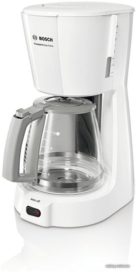 Кофеварка Bosch TKA3A031 капельная, 1100 Вт, тип используемого кофе: молотый, объем резервуара для воды: 1 л, объем кофейника: 1.25 л, количество порций: 10-15, размер фильтра