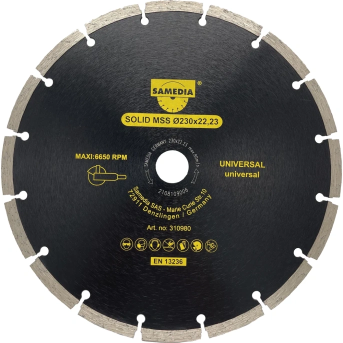 Диск алмазный универсальный SOLID MSS 230x22.23 мм, 16 сегментов SAMEDIA 310980