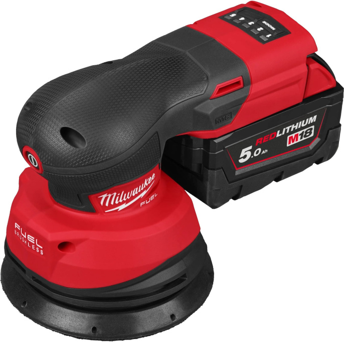 Эксцентриковая шлифмашина Milwaukee M18FROS125-502X 4933498254 орбитальная, Li-ion 18В, диаметр колебания: 2,38мм, скорость колебаний: 6000-12000об/мин, размер шлифподошвы: 127мм, 2 аккумуляторных блока M18 B5, зарядное устройство M12-18 FC, HD-бокс