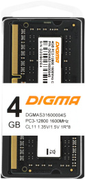 Оперативная память Digma DGMAS31600004S DDR3 -  1x 4ГБ 1600МГц, для ноутбуков (SO-DIMM),  Ret