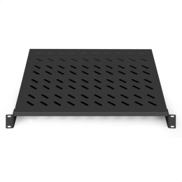 Полка консольная 19" ExeGate ECCS-1U400-B перфорированная, глубина 400мм, крепление 19" 1U, для напольных шкафов и стоек глубиной 600мм/800мм/1000мм, нагрузка до 15кг, цвет черный RAL9004 EX301496RUS