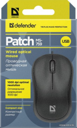 Мышь проводная DEFENDER Patch MS-759 черный (USB, 1000dpi, 3but) (52759)