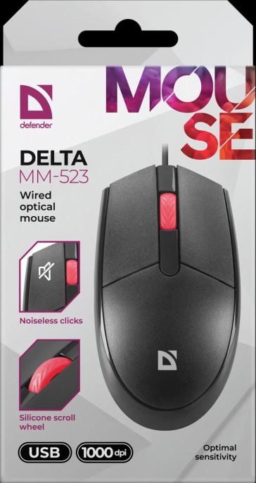 Мышь проводная DEFENDER Delta Дельта MM-523 черный USB, 1000dpi, 3but 52523