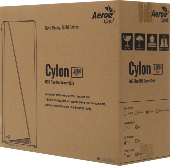 Корпус ATX Aerocool Cylon, Midi-Tower, без БП, белый [cylon wh]