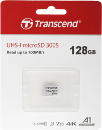 Карта памяти microSDXC UHS-I U3 Transcend 128 ГБ, 100 МБ/с, TS128GUSD300S, 1 шт., без адаптера