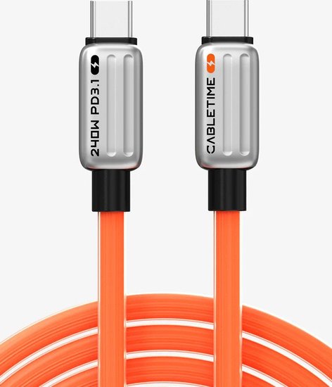 Кабель USB-C CABLETIME CU04H (CT-CM240-ZSO1) 1 м, 480 Мбит/с, 240 Вт, PD 3.1 и QC 4.0., оранжевый,  для быстрого заряда смартфонов и ноутбуков