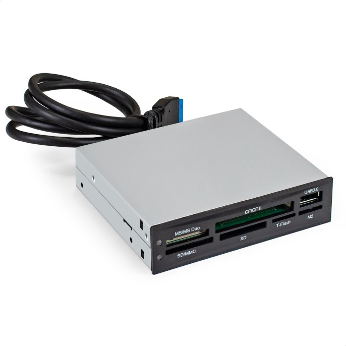 Картридер Exegate «Картридер USB3.0 ExeGate <CR-611U3> (внутренний, 3.5», мультиформатный:» SD/SDHC/SDXC/MMC/microSD/T-Flash/CF/MS/MS micro/XD, 1 доп.порт USB3.0, черный, металл) (133273) EX293028RUS