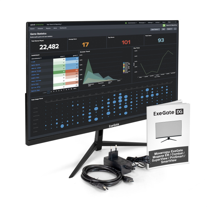 Монитор с аудио 21.5" 100 Гц ExeGate SmartView EP2207TA IPS LED Grade A+, FHD, 1920x1080@100Hz, 16:9, 250cd/m2, 1000:1, 178°/178°, 3-5ms, Speakers, D-Sub, HDMI 2.0, DisplayPort, audio-out, EX300418RUS