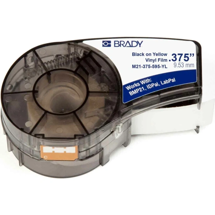 Лента 9.53мм/6.4м винил, черный на желтом Brady M21-375-595-YL brd142803