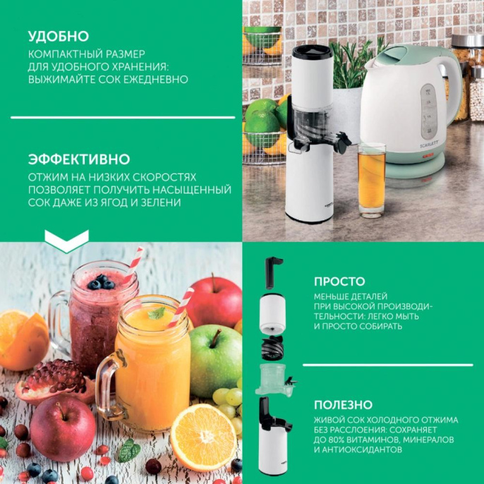 Соковыжималка Scarlett SC-JE50S59, шнековая, белый