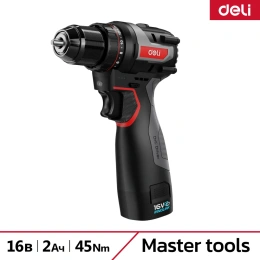 Дрель-шуруповерт аккумуляторная DELI DE-DZ16-1D2 (2 акб, 16В х 2Ач, ЗУ, 45Нм, сумка) 163688