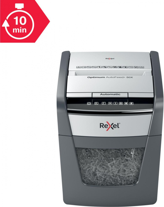 Уничтожитель бумаг Rexel Optimum AutoFeed 50X, с автоподачей, P-4, 4х28 мм, 50 лист. одновременно, 20л [2020050xeu]