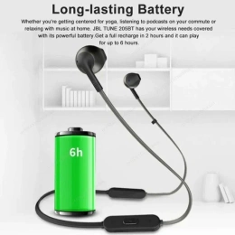 Беспроводные наушники JBL TUNE 205BT чёрные bluetooth, 12.5 мм, 120 мAч, JBLT205BTBLK