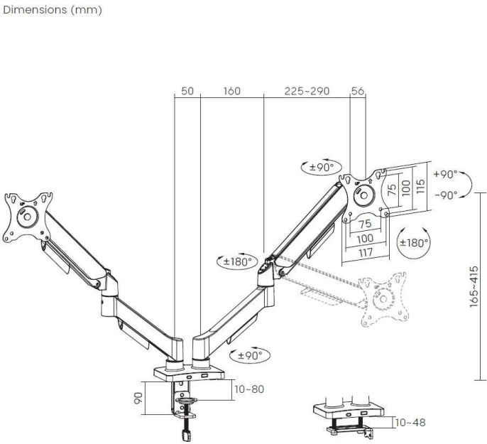 Кронштейн для мониторов Cactus CS-VM-MD-72-BK, до 32", до 9кг, настольный, поворот и наклон, черный  / белый