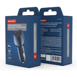 Rexant 16-0244 Автомобильное зарядное устройство с двумя портами USB-C PD + USB-C PD со световой индикацией, 40Вт, черное