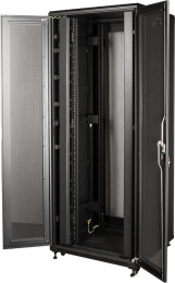 Шкаф серверный Lanmaster TWT-CBB-42U-8X10-P1 напольный 42U 800x1000мм пер.дв.перфор. задн.дв.перфор.2-хст. 2 бок.пан. 800кг черный