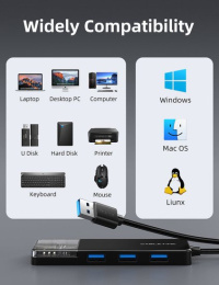 Концентратор  CABLETIME CB01B (CT-HUBT1-PB) 4 порта, 5Gbps, 0.15 м, с блоком питания, USB-хаб для ноутбука и ПК