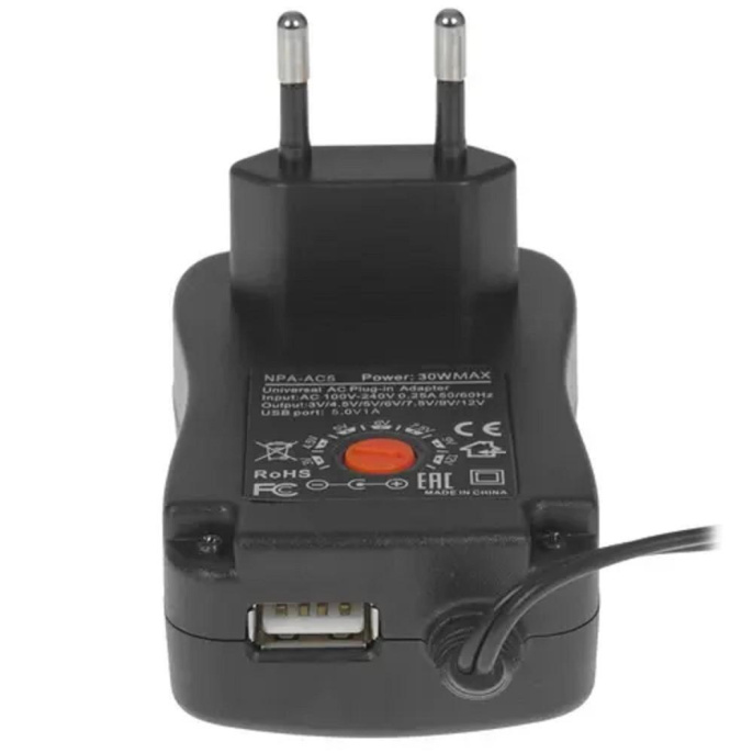 Gembird Блок питания универсальный 3В-12В, 30Вт, порт USB, 8 штекеров NPA-AC5