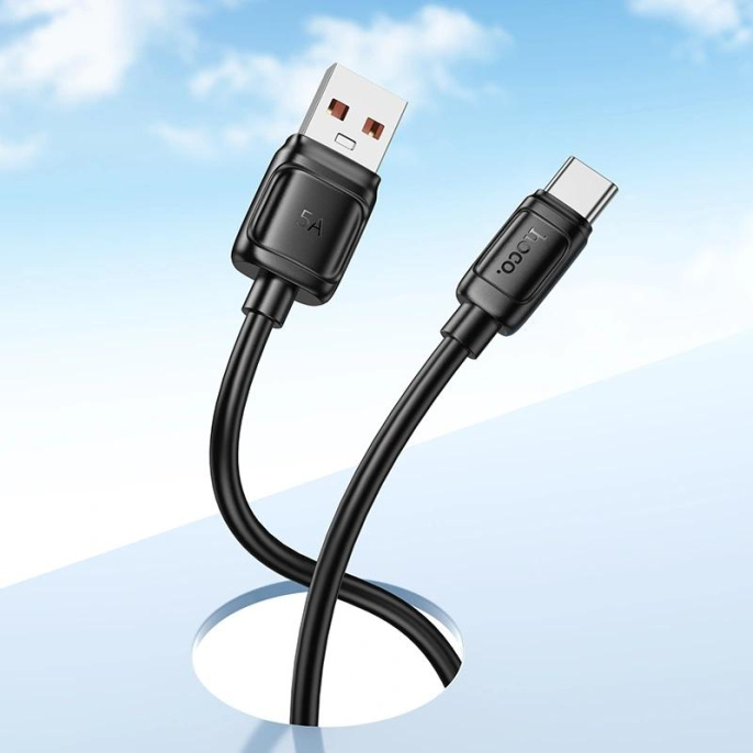 Кабель Hoco X115, USB Type-C m - USB m , 1.2м, 5A, черный [51974]