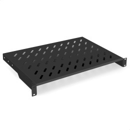 Полка консольная 19" ExeGate ECCS-1U300-B перфорированная, глубина 300мм, крепление 19" 1U, для напольных шкафов и стоек глубиной 450мм/600мм, нагрузка до 15кг, цвет черный RAL9004 EX301459RUS