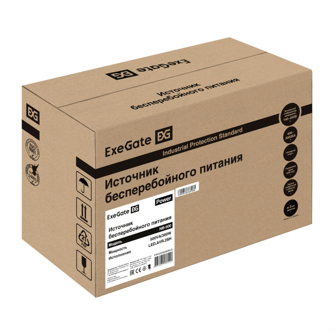 ИБП ExeGate Power NB-500.LED.AVR.2SH (500VA/300W, LED, AVR, 2*EU/Тип F(Schuko), батарея 12V 4.5Ah, Black) EX299480RUS