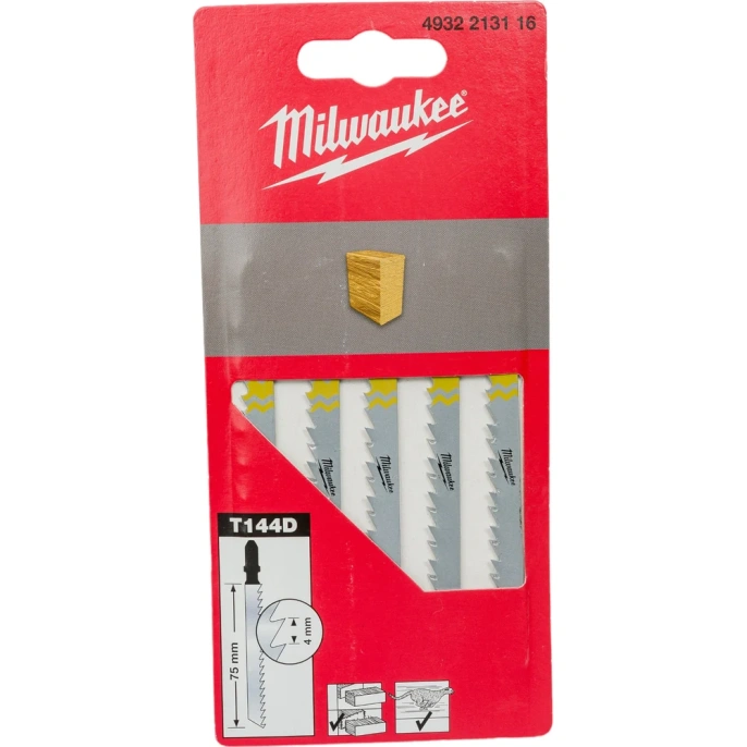 Полотно по дереву T144D (5 шт; 75 мм) для лобзика Milwaukee 4932213116