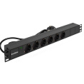 Блок розеток с кабелем с евровилкой ExeGate ServerPro PDU-19H602 Al-6S-EU2CU (19", 1U, Алюминий, 6*EU/Тип F(Schuko), Евровилка EU/Тип F(Schuko) VDE-250V-16A-3*1.5mm2, медь, 2метра, индикатор питания, черный, RTL) EX280827RUS