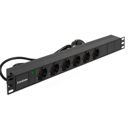 Блок розеток с кабелем с евровилкой ExeGate ServerPro PDU-19H602 Al-6S-EU2CU (19", 1U, Алюминий, 6*EU/Тип F(Schuko), Евровилка EU/Тип F(Schuko) VDE-250V-16A-3*1.5mm2, медь, 2метра, индикатор питания, черный, RTL) EX280827RUS