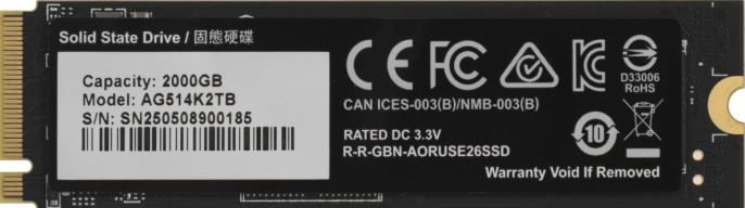 Накопитель SSD Gigabyte PCIe 5.0 x4 2000GB AG514K2TB Aorus Gen5 14000 M.2 2280