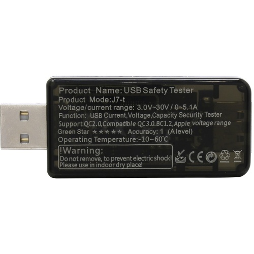Цифровой тестер J7-t USB 3-30В 0-5А 0-999ч 0-99999мАч 0-999 Втч 0-999Ом 0-84°С