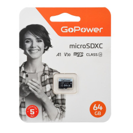 Карта памяти microSD GoPower 64GB Class10 70 МБ/сек V30 без адаптера Карта памяти microSD GoPower 64GB Class10 70 МБ/сек V30 без адаптера 00-00025677