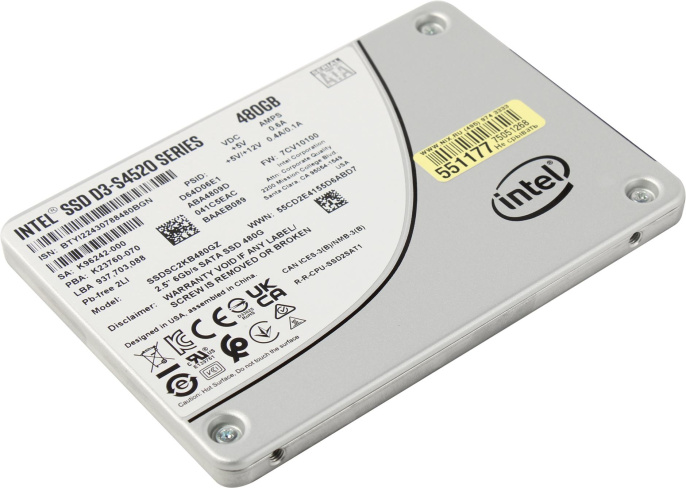 SSD накопитель Intel D3-S4520 SSDSC2KB480GZ01 480ГБ, 2.5", SATA III, SATA