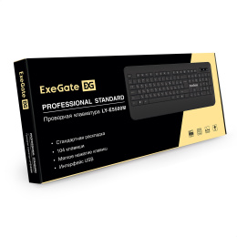 Клавиатура ExeGate Professional Standard LY-E5500M USB, мультимедийная полноразмерная, влагозащищенная, 104кл., Enter большой, подставка под запястья, длина кабеля 1,35м, черная, Color Box EX296922RUS