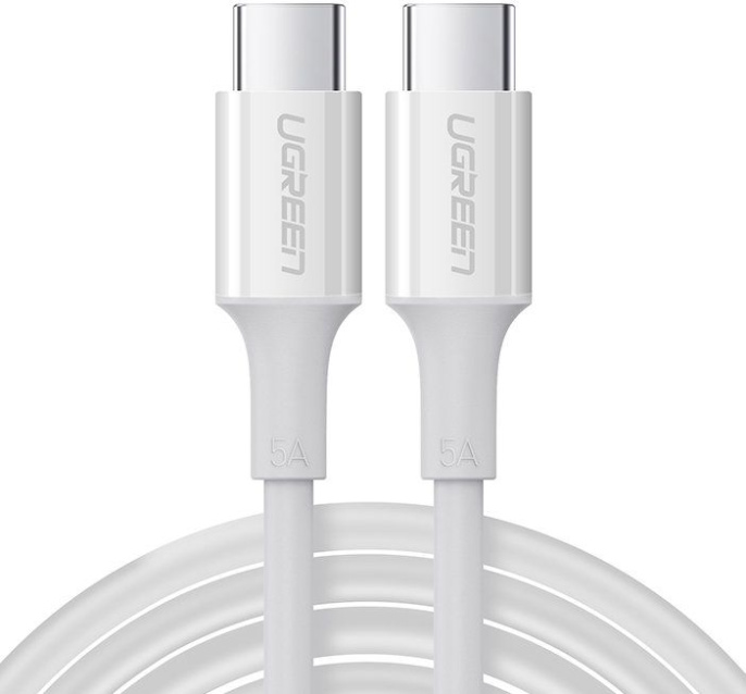 Кабель UGREEN US300-60552, Type C to Type C, 5A, PD 100W Fast Charge, скорость до 480 Мбит/с, не может передавать аудио и видео сигнал, силиконовый круглый, 2m, White