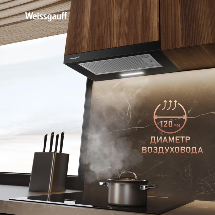 Встраиваемая вытяжка WEISSGAUFF TEL 500 Glass, управление кулисные переключатели, черный [438277]