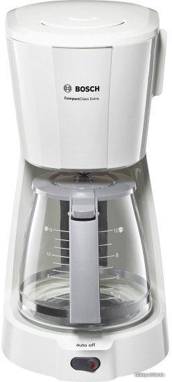 Кофеварка Bosch TKA3A031 капельная, 1100 Вт, тип используемого кофе: молотый, объем резервуара для воды: 1 л, объем кофейника: 1.25 л, количество порций: 10-15, размер фильтра