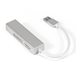 Кабель-адаптер ExeGate EXE-77U3T-45 (USB3.0 --> 3xUSB3.0 + 1xRJ45 UTP 1000Mbps RTL8153, корпус алюминиевый, серебристый) EX294185RUS