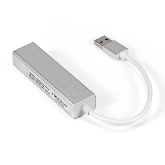 Кабель-адаптер ExeGate EXE-77U3T-45 (USB3.0 --> 3xUSB3.0 + 1xRJ45 UTP 1000Mbps RTL8153, корпус алюминиевый, серебристый) EX294185RUS