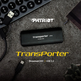 512ГБ Внешний диск SSD Patriot Transporter PTP512GPEC, USB-C, запись - 1000МБ/с, чтение - 1000МБ/с, черный