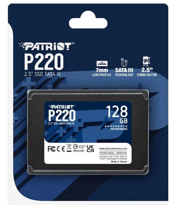 SSD накопитель Patriot P220 P220S128G25 128ГБ, 2.5", SATA III, SATA