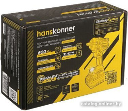 Гайковерт Hanskonner HCD20600BL (питание: аккумулятор, бесщеточный двигатель, 2800 об/мин, крутящий момент: 600 Нм, тип батареи: Li-Ion, напряжение 18 В, подсветка рабочей зоны, тормоз двигателя)