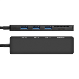 Док-станция с картридером 4-в-1 ExeGate DUB-2213C/CR (кабель-адаптер USB Type-C --> 2xUSB2.0+ 1xUSB3.0+Card Reader, Plug&Play, корпус алюминиевый, черный) EX297632RUS