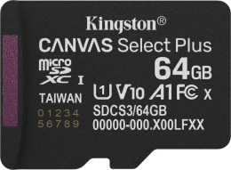 Карта памяти microSDXC UHS-I U1 Kingston Canvas Select Plus 64 ГБ, 100 МБ/с, Class 10, SDCS3/64GBSP,  1 шт., без адаптера