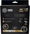 Кабель аудио-видео Cactus CS-USBC-HDMI-2-2,  USB Type-C (m) -  HDMI (m),  2м, GOLD,  черный