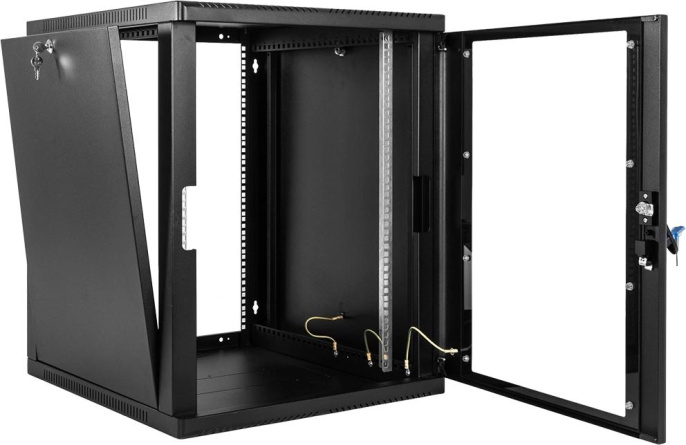 Шкаф коммутационный ЦМО ШРН-12.350-9005 настенный 12U 600x359мм пер.дв.стекл 200кг черный 300мм 14кг 180град. 612мм сталь